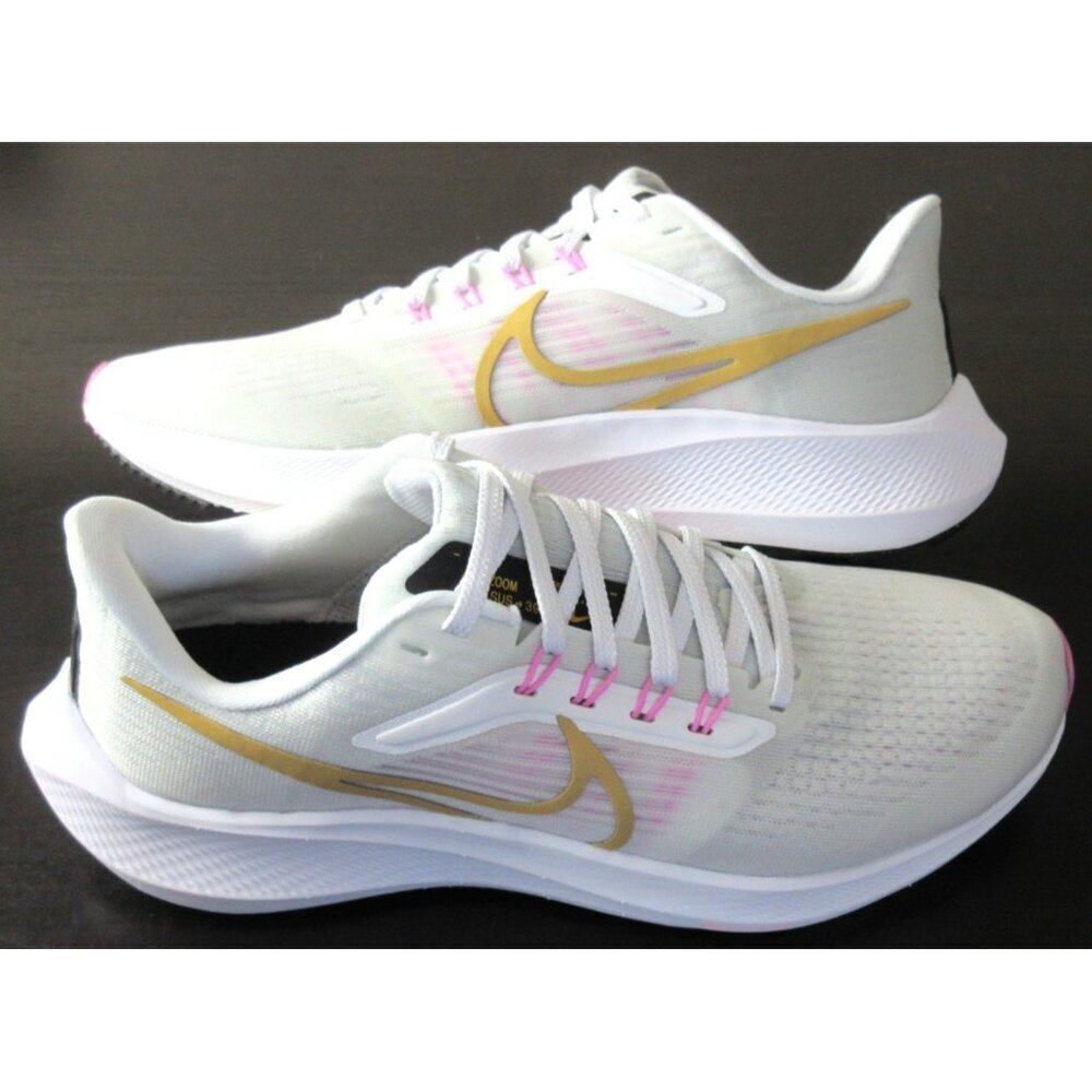Women's Nike Air Zoom Pegasus 39 Running Shoes White Wheat Gold Pink Sizes NEW